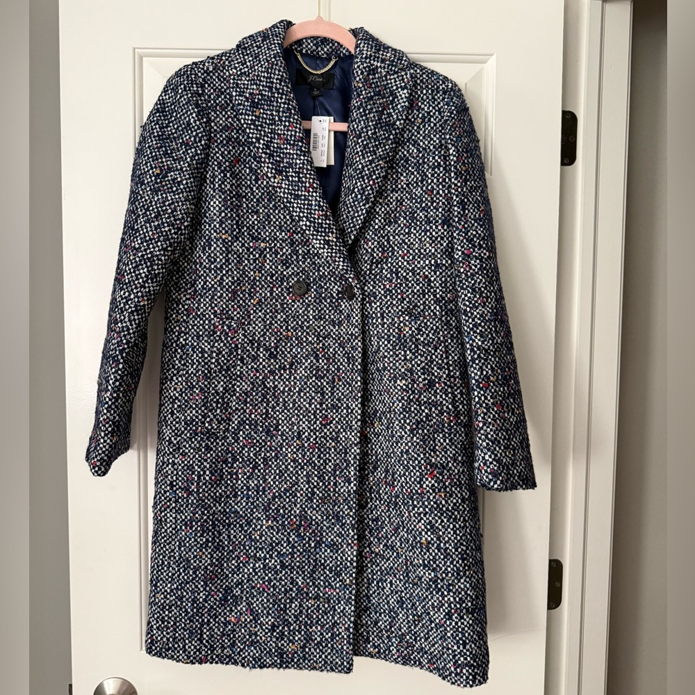 J. Crew Navy Speckled Wool-Blend Pea Coat